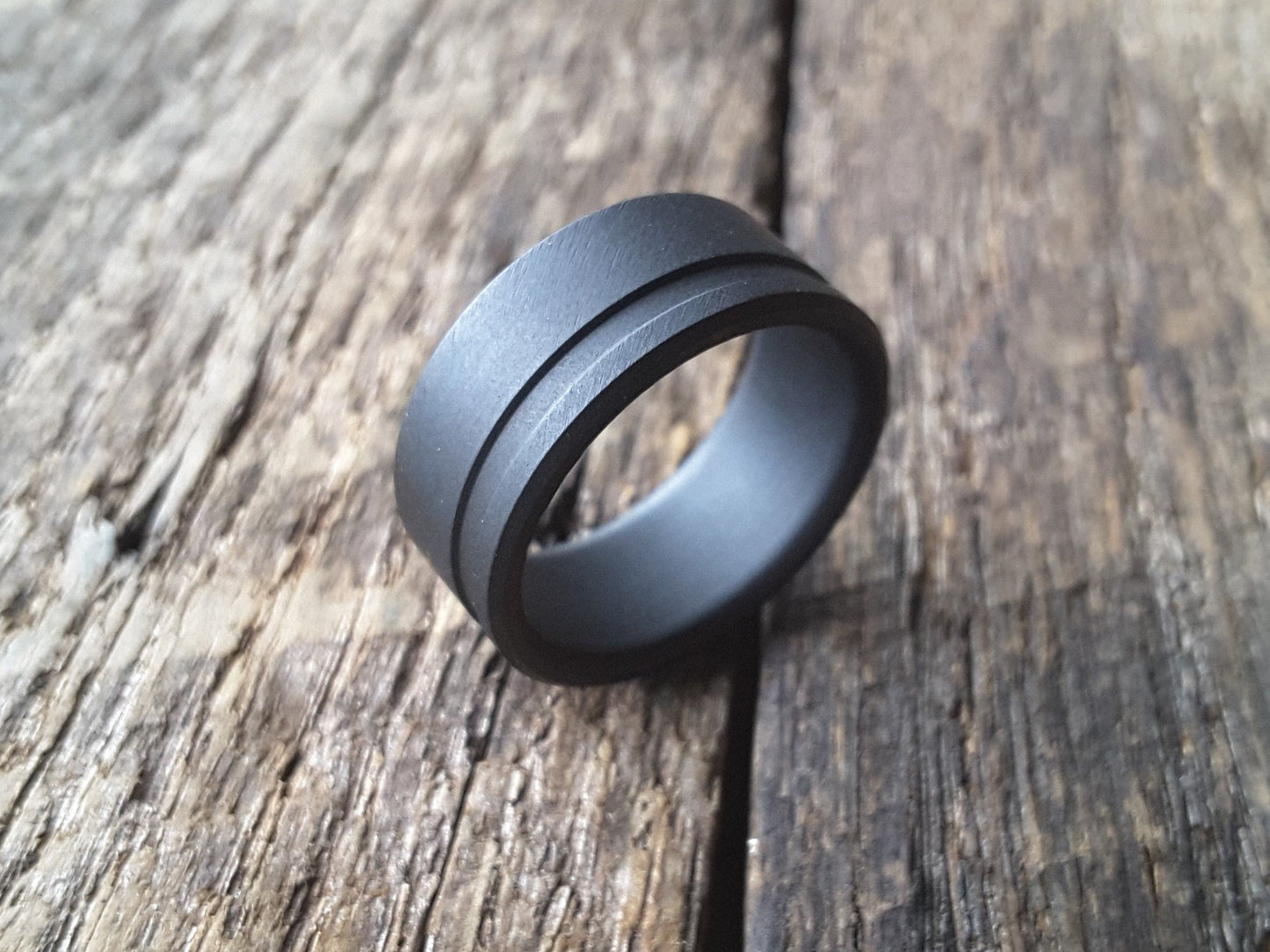 Matte black stainless steel mens wedding band