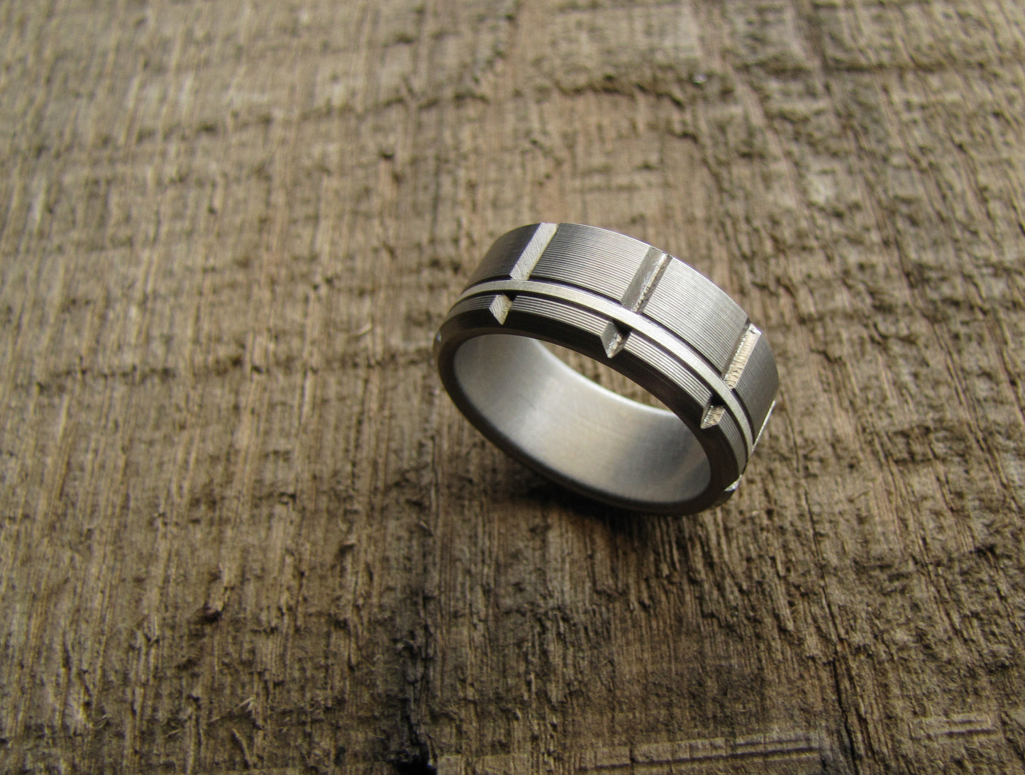 Atlas (Bright) Titanium Men's Wedding Band With Silver Inlay