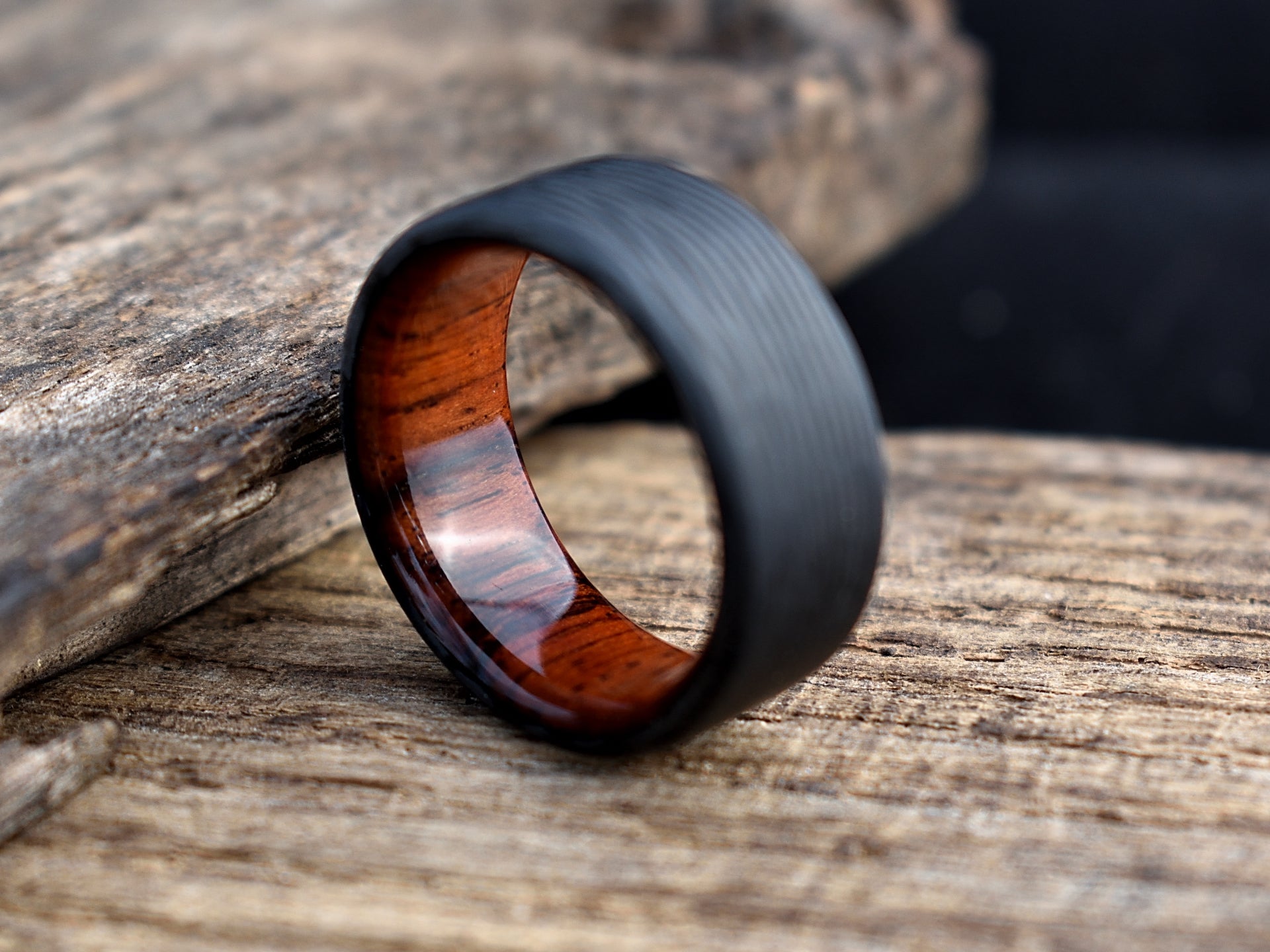 Carbon Fiber and Cocobolo Wood Men's Wedding Band