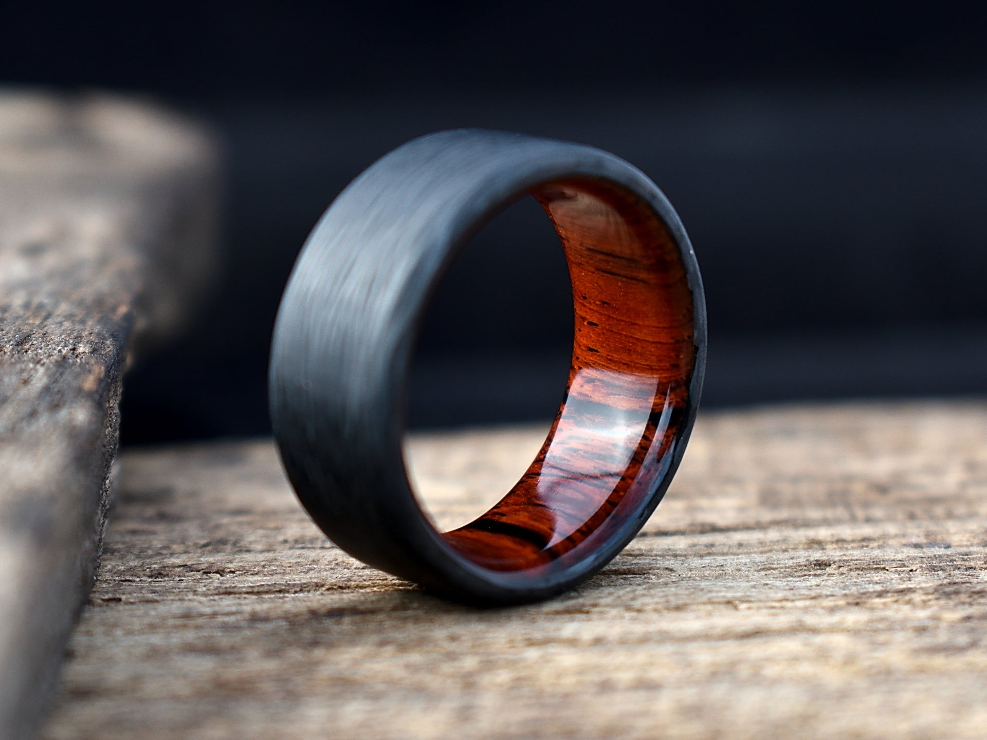 Carbon Fiber and Cocobolo Wood Men's Wedding Band