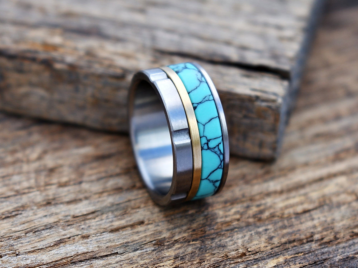 Outlaw - Titanium Brass and Stone Ring