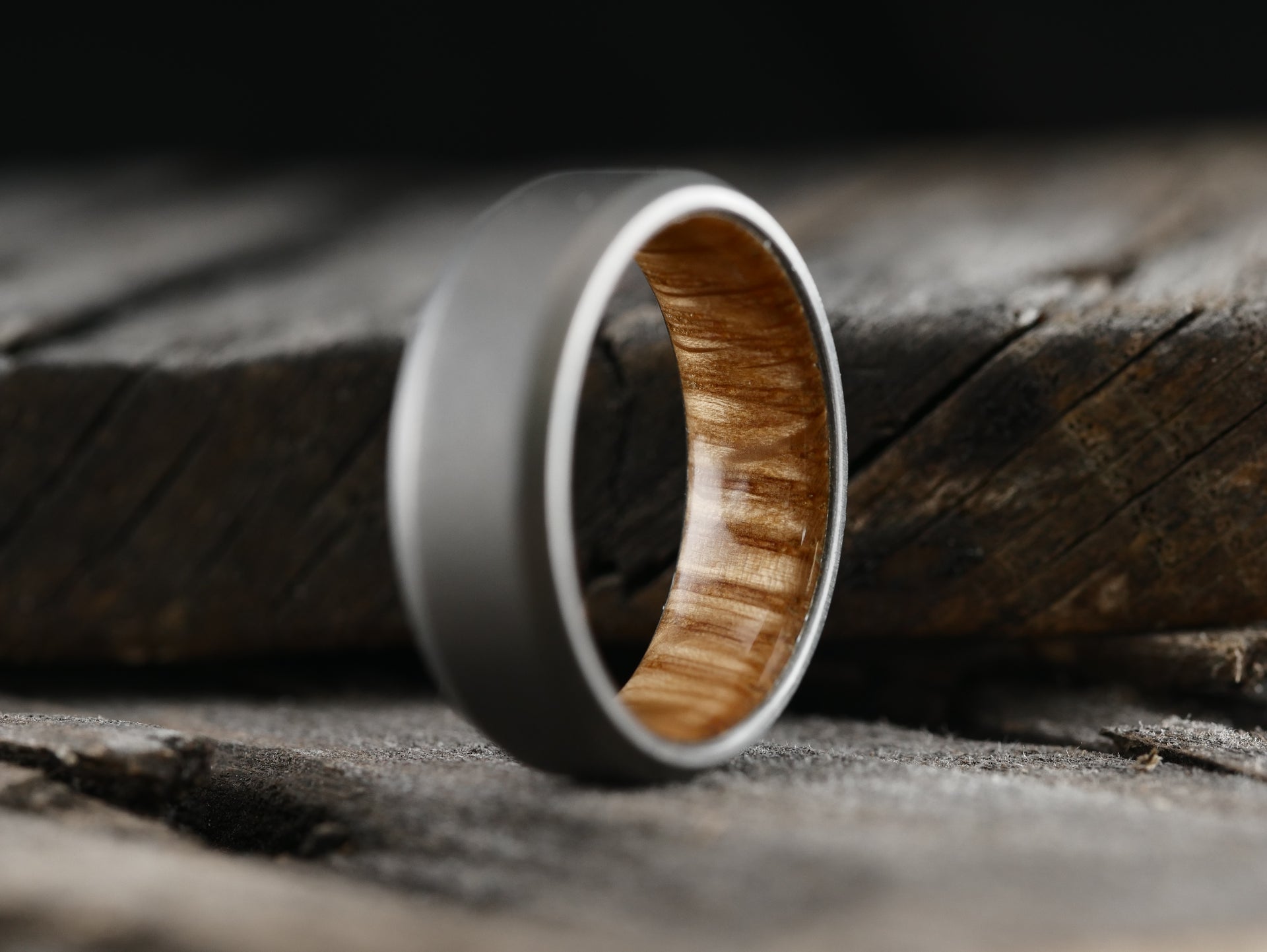 Stonewashed Titanium and Teak Wood Ring  Men's Wood Wedding Band – Richter  Scale Rings