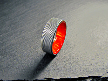 Duality (Firestorm) - Red Resin Lined Titanium Wedding Band