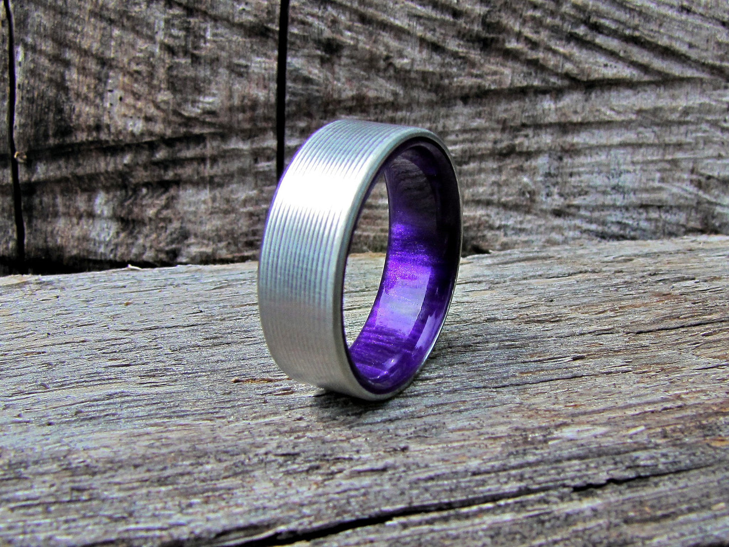 purple acrylic resin and titanium man ring