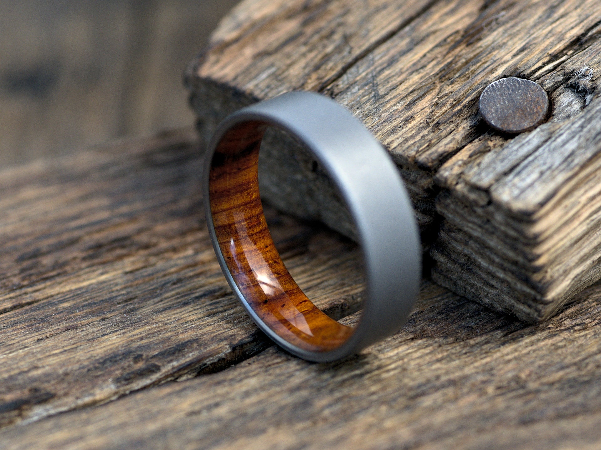 Men's Wood and Metal Ring | Titanium and Teak Wood Wedding Band