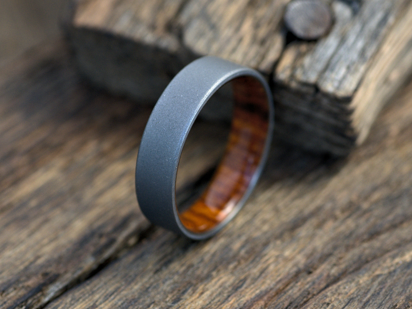 Men's Wooden Ring In Titanium, Cocobolo, And Lapis Lazuli