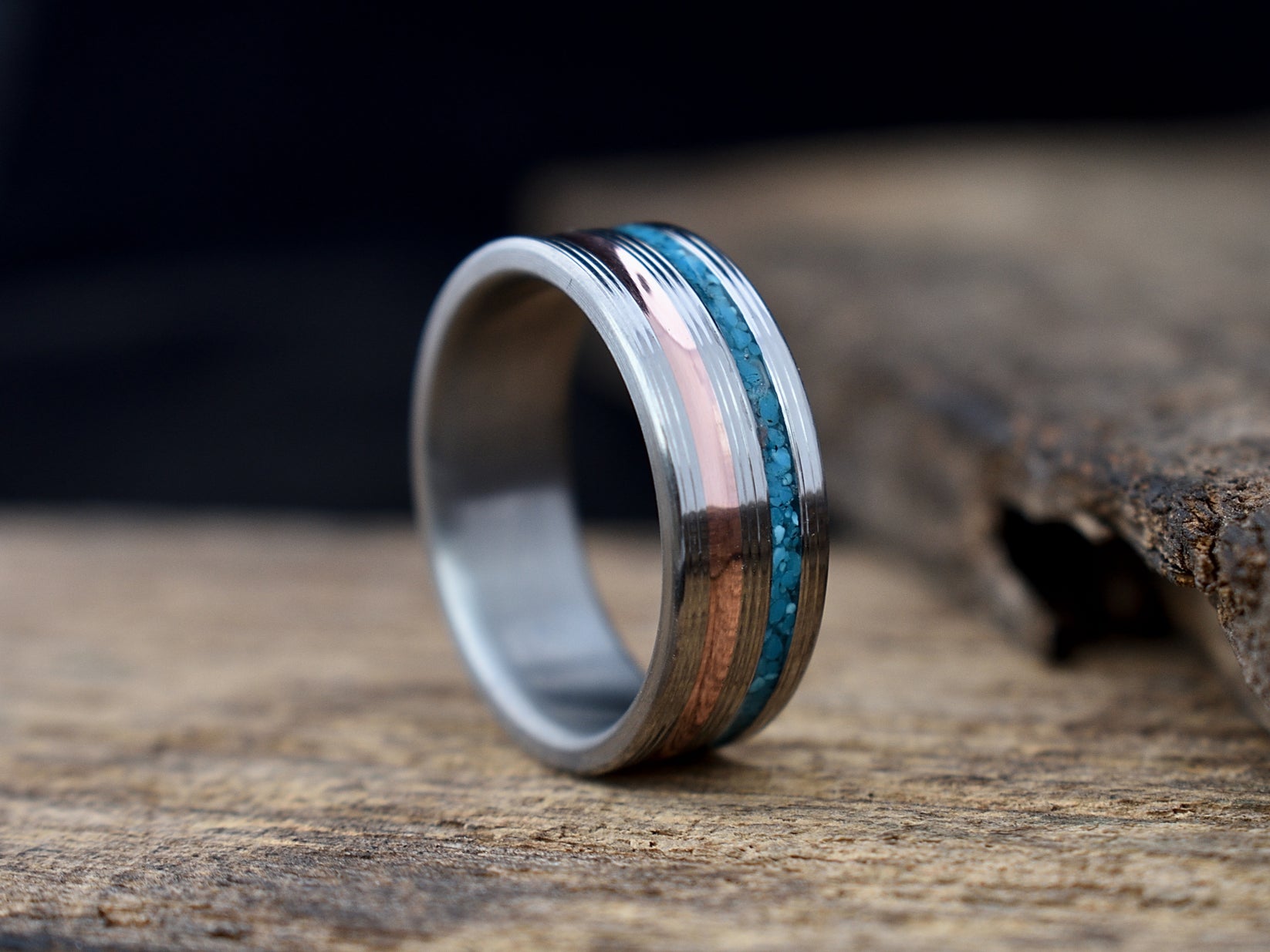 Paradox - Copper and Turquoise Inlay Men's Ring – Richter Scale Rings