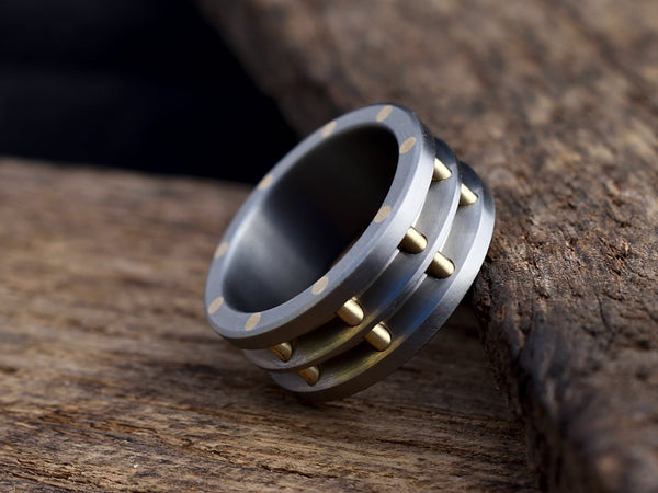 Steampunk Men's Wedding Band Made of Solid Titanium and Brass Rivets ...