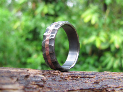 distressed titanium mens ring with copper inlay