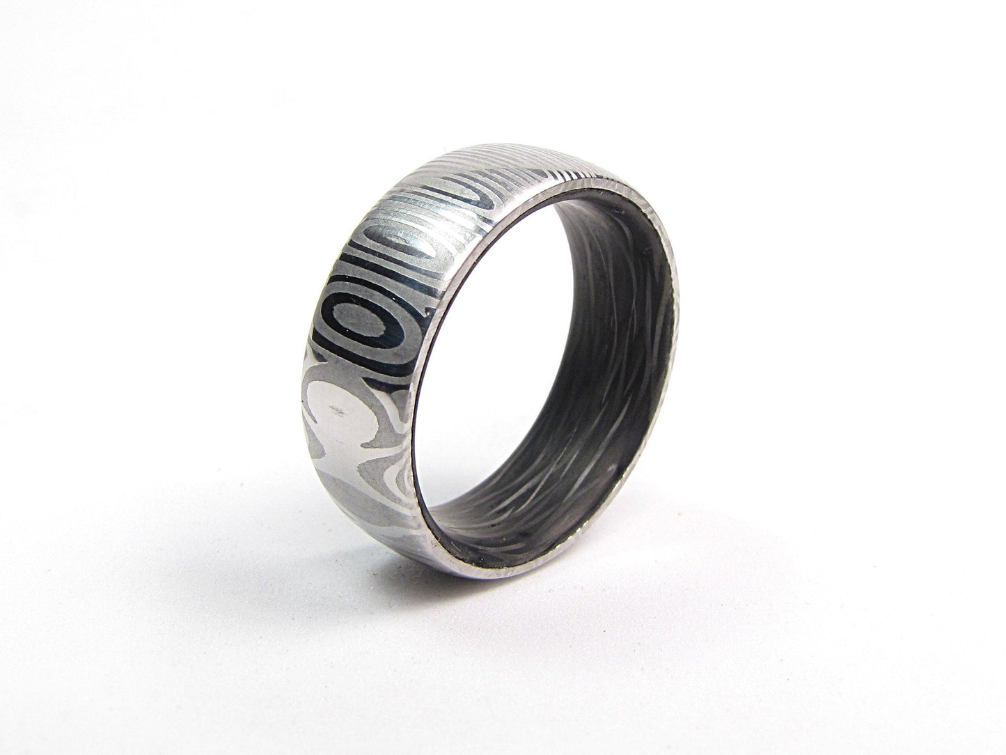 Eclipse - Damascus Steel and Carbon Fiber Men's Ring