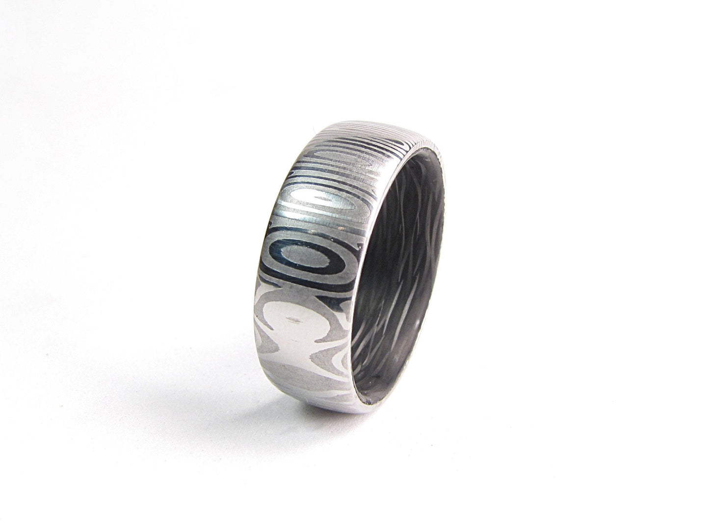 Eclipse - Damascus Steel and Carbon Fiber Men's Ring