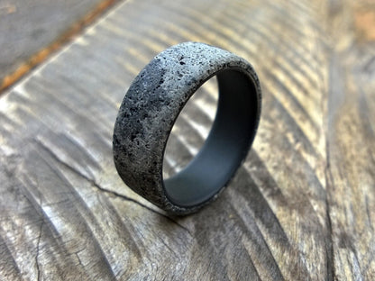 Black titanium and concrete mens wedding ring