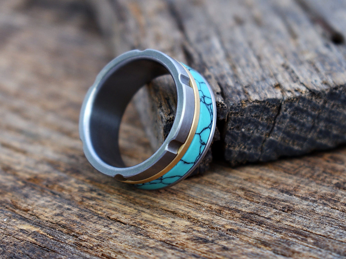 Outlaw - Titanium Brass and Stone Ring