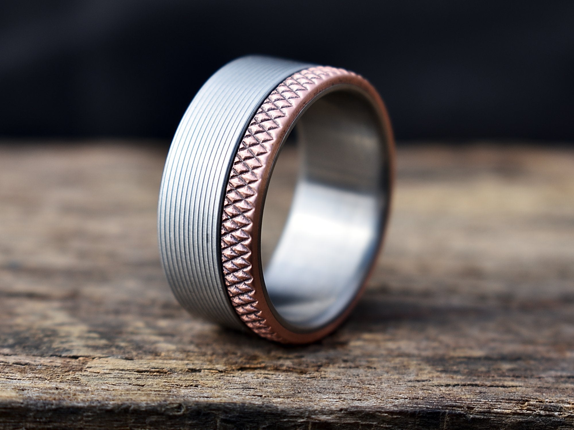 Titanium Band with 14K Rose Gold Inlays Custom Made Men's Ring | Revolution  Jewelry
