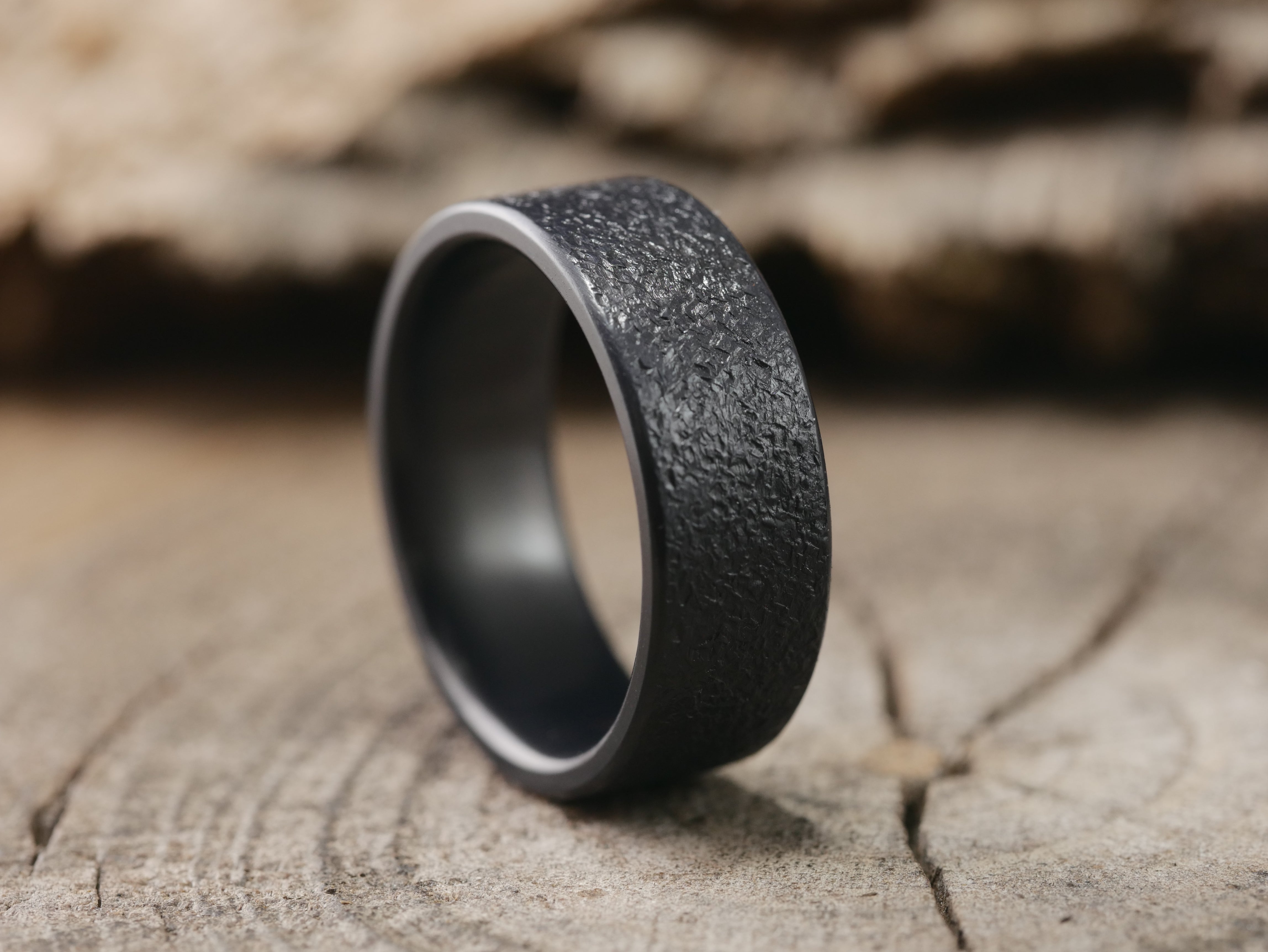 ARTI3816A Solid Titanium Black Ion Plated Cubic Zirocnia Wedding Band Ring  6mm wide Sz 6-14 - MarimorJewelry.com